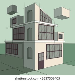 Architecture blueprint building concept abstract exterior perspective