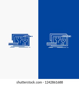 Architecture, blueprint, circuit, design, engineering Line and Glyph web Button in Blue color Vertical Banner for UI and UX, website or mobile application