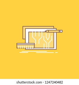 Architecture, blueprint, circuit, design, engineering Flat Line Filled Icon. Beautiful Logo button over yellow background for UI and UX, website or mobile application
