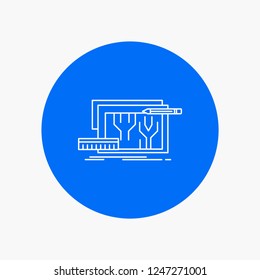 Architecture, blueprint, circuit, design, engineering White Line Icon in Circle background. vector icon illustration
