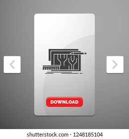 Architecture, blueprint, circuit, design, engineering Glyph Icon in Carousal Pagination Slider Design & Red Download Button