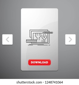 Architecture, blueprint, circuit, design, engineering Line Icon in Carousal Pagination Slider Design and Red Download Button