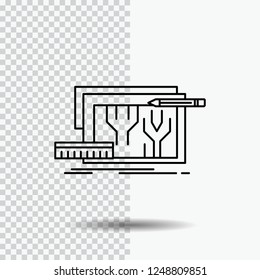 Architecture, blueprint, circuit, design, engineering Line Icon on Transparent Background. Black Icon Vector Illustration