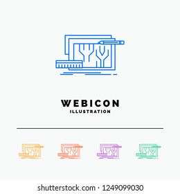 Architecture, blueprint, circuit, design, engineering 5 Color Line Web Icon Template isolated on white. Vector illustration