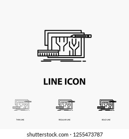 Architecture, blueprint, circuit, design, engineering Icon in Thin, Regular and Bold Line Style. Vector illustration