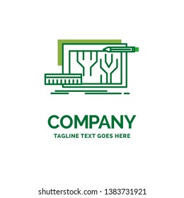 Architecture, blueprint, circuit, design, engineering Flat Business Logo template. Creative Green Brand Name Design.