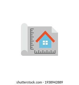 Architecture blueprint, construction, design icon in color icon, isolated on white background 