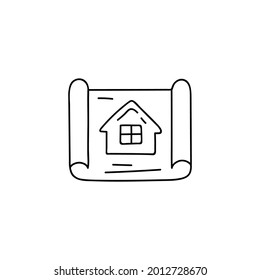 Architecture blueprint, construction, design icon in flat black line style, isolated on white background 