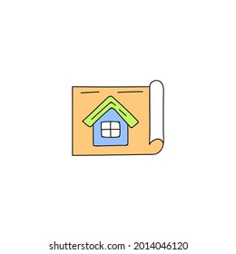 Architecture blueprint, construction, design icon in color icon, isolated on white background 