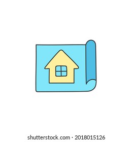 Architecture blueprint, construction, design icon in color icon, isolated on white background 