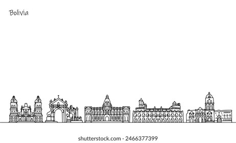 Architecture of Bolivia. Sights of the American country. Beautiful buildings with cultural and historical value. Vector illustration.
