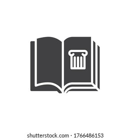 Architecture book vector icon. filled flat sign for mobile concept and web design. Open book page with ancient column glyph icon. Symbol, logo illustration. Vector graphics