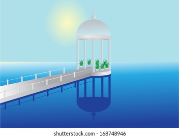 Architecture. ?rbor and a bridge overlooking the sea.