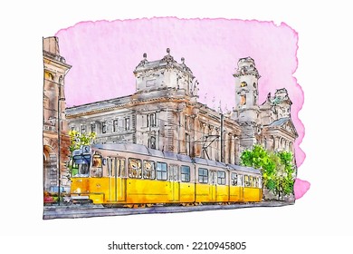 Architecture budapest hungary watercolor hand drawn illustration isolated on white background