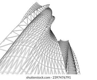 Architecture building 3d. Concept sketch.