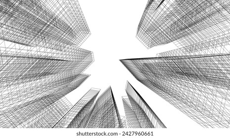 Architecture building 3d. Concept sketch.