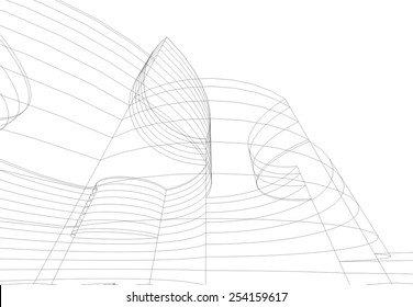 Architecture building 3d. Concept sketch.