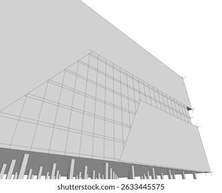 Edificio de arquitectura 3d. Boceto conceptual.