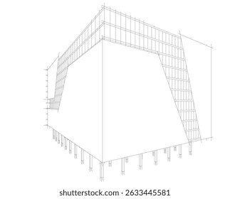 Architecture building 3d. Concept sketch.