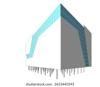 Architecture building 3d. Concept sketch.