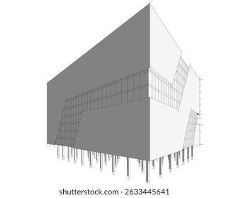 Architecture building 3d. Concept sketch.