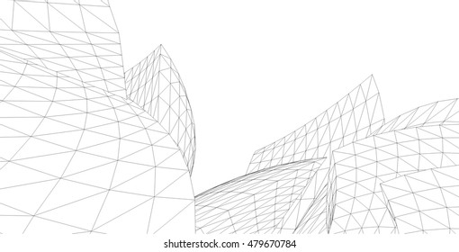 Architecture building 3d. Concept sketch.