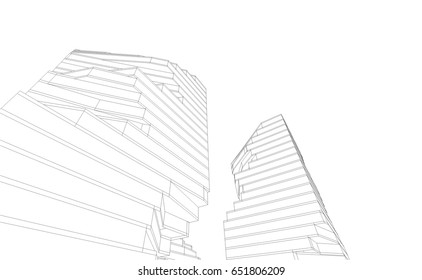Architecture building 3d. Concept sketch.