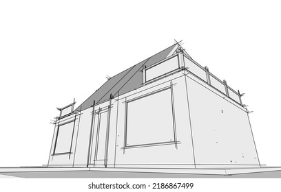 Architecture building 3d drawing vector illustration