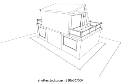 Architecture building 3d drawing vector illustration