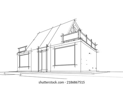 Arquitectura construyendo ilustración vectorial 3d