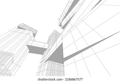 Architecture building 3d drawing vector illustration