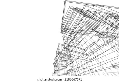 Architecture building 3d drawing vector illustration