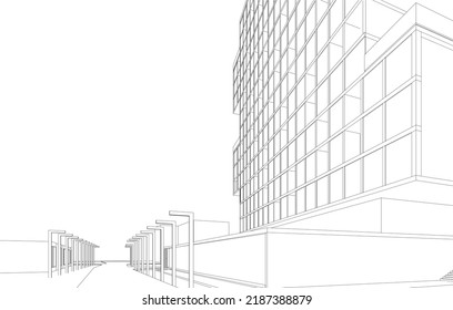 Architecture building 3d drawing vector illustration