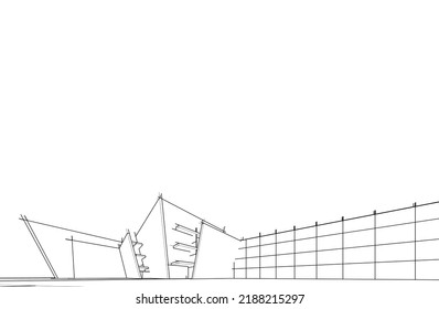 Architecture building 3d drawing vector illustration