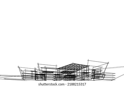 Architecture building 3d drawing vector illustration