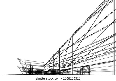 Architecture building 3d drawing vector illustration