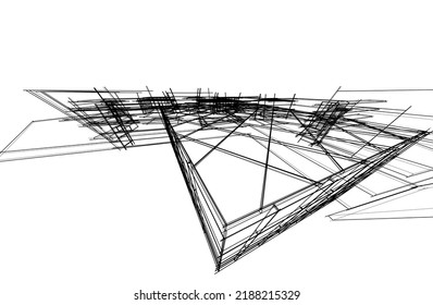Architecture building 3d drawing vector illustration