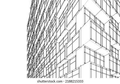 Architecture building 3d drawing vector illustration