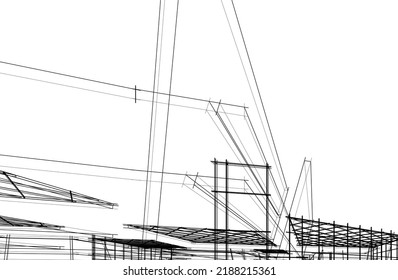 Architecture building 3d drawing vector illustration