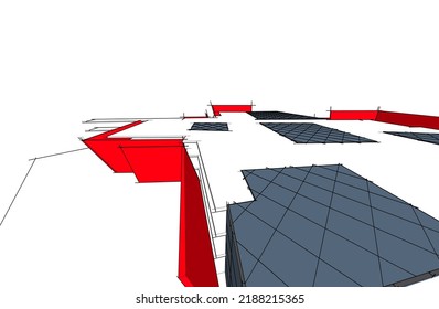 Architecture building 3d drawing vector illustration
