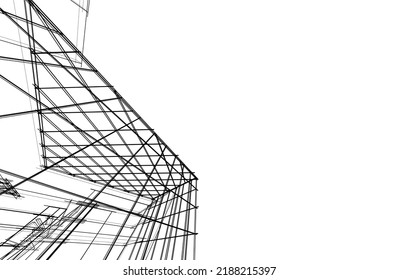 Architecture building 3d drawing vector illustration