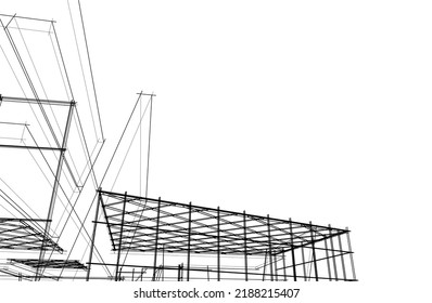 Architecture building 3d drawing vector illustration