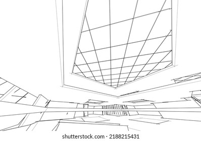 Architecture building 3d drawing vector illustration