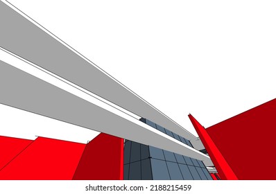 Architecture building 3d drawing vector illustration