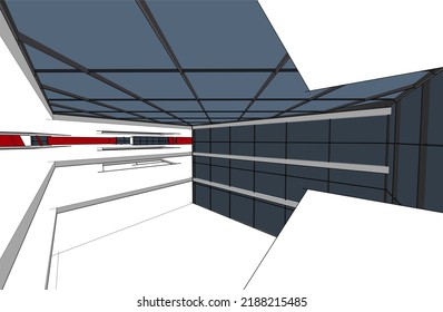 Architecture building 3d drawing vector illustration