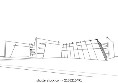 Architecture building 3d drawing vector illustration