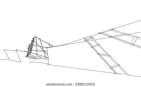 Architecture building 3d drawing vector illustration