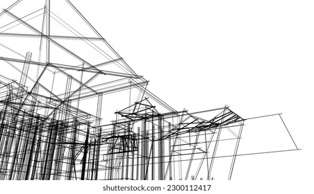 Architektur-Gebäude 3D-Zeichnung, Vektorgrafik