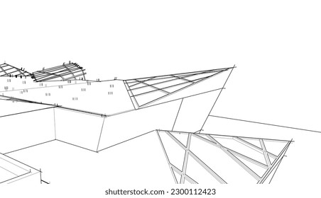 Architecture building 3d drawing vector illustration