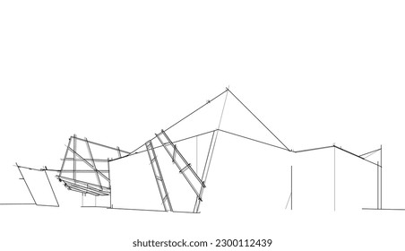 Arquitectura construyendo ilustración vectorial 3d